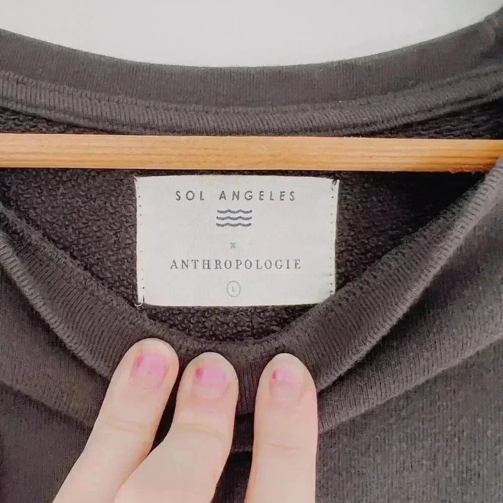 Sol Angeles Charcoal Terrycloth Crewneck Sweatshirt Women's Size L Loungewear - Picture 4 of 5